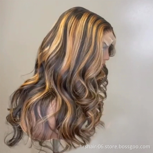 natural wave piano highlight 4/27 color 4*4 lace wig silky Virgin Cuticle Aligned Brazilian Human Hair wig for black woman
